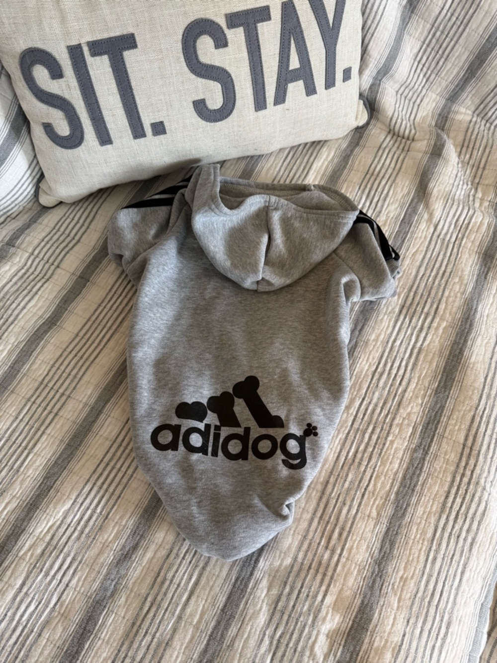 Adidas Adidog Grey Dog Hoodie with Black Logo